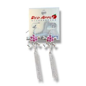 Y2K Scene Kid Emo Skull Pink Rhinestone Dangle Earrings Red Apple